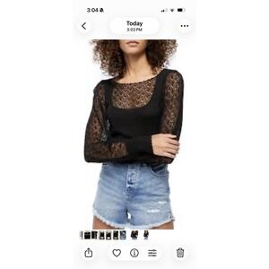 Free People  Women's Black Lace Long Sleeve Sweater Top Sz XL New NWT Anthro